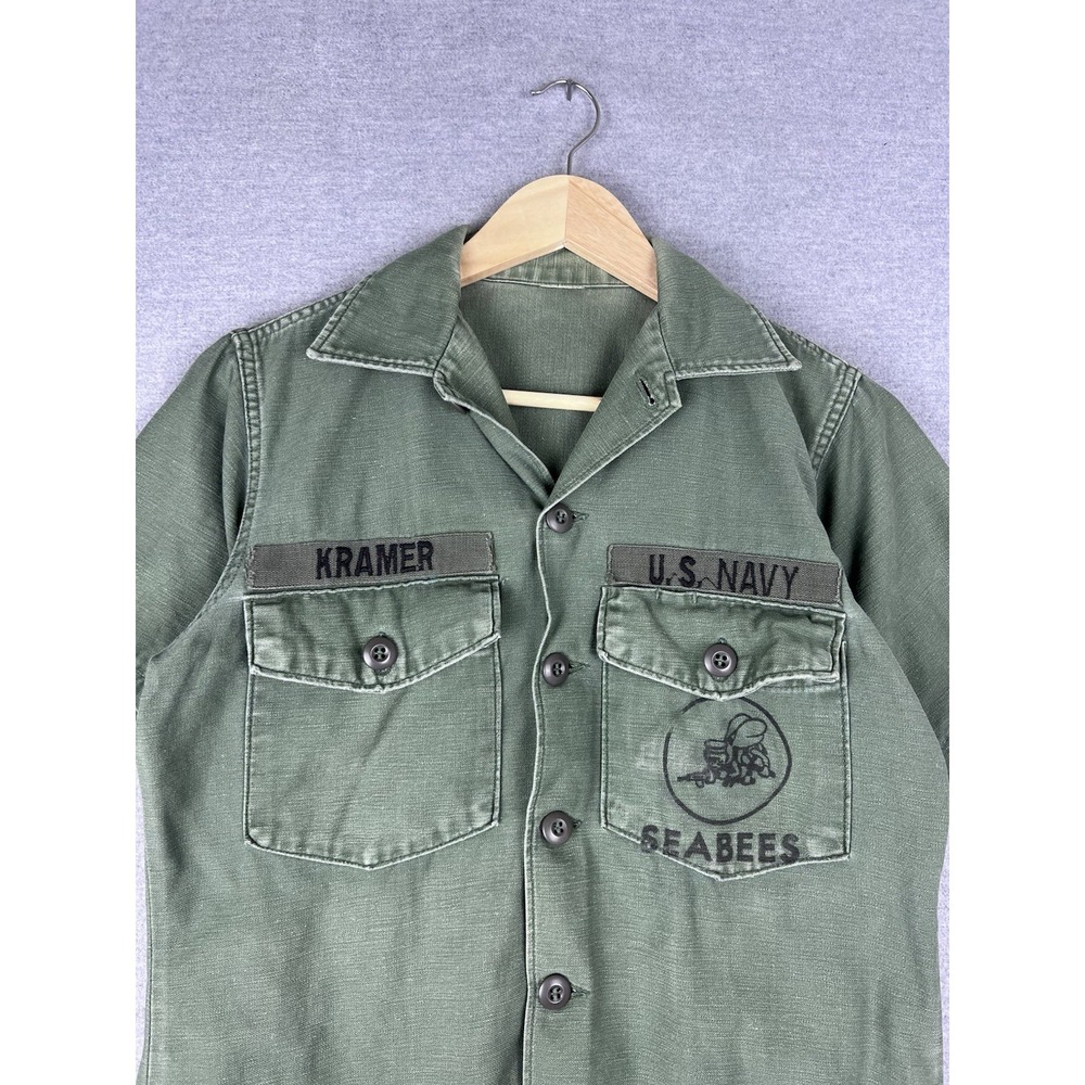 Vintage US Navy Seabees OG-107 Utility Shirt named Olive Drab Green Military S/S